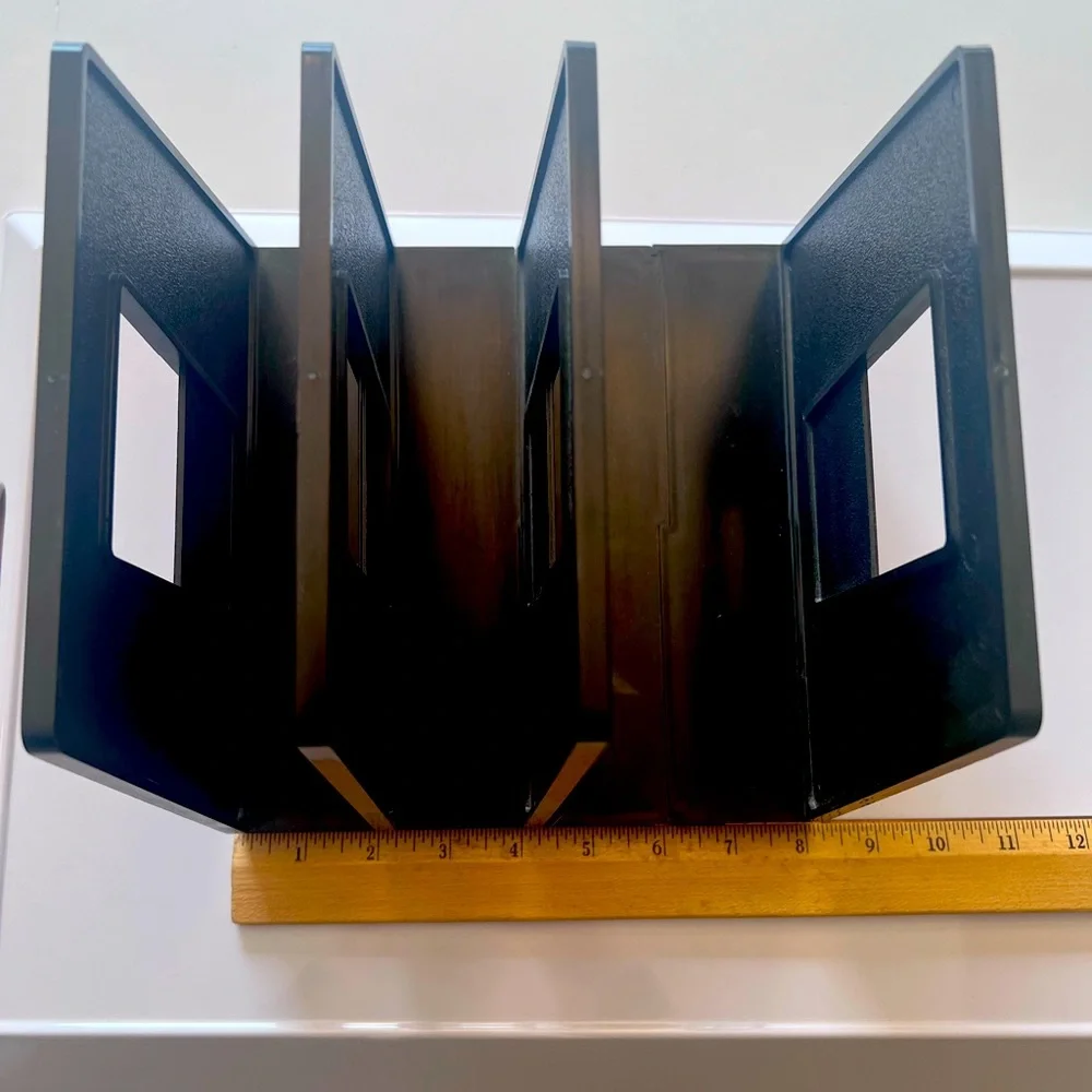 Adjustable Black Plastic File Folder Rack/Sorter. Rack has 3 Slots. Organizer. - Picture 3 of 5